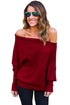 Sexy Red Off Shoulder Bat Long Sleeves Loose Fit Sweater